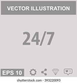 24 7 sign vector icon.