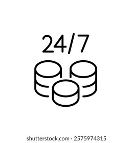 24 7 and stack of coins. Endless cash flow, constant money growth and investment success. Pixel perfect vector icon