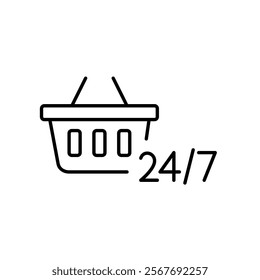 24 7 store. Shopping basket. Pixel perfect vector icon