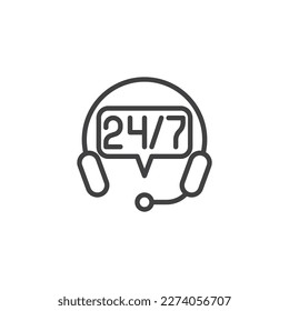 24 7 support line icon. linear style sign for mobile concept and web design. 24 7 customer service outline vector icon. Symbol, logo illustration. Vector graphics