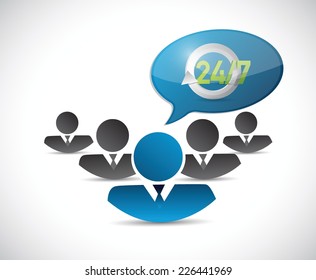 24 7 support team illustration design over a white background