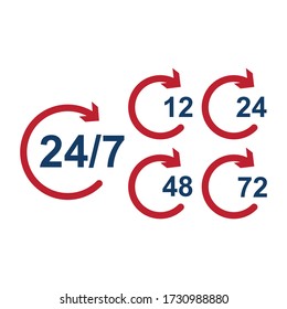 24 7 entregas de ayuda al cliente con flecha vectorial e iconos abiertos. diseño aislado en fondo blanco