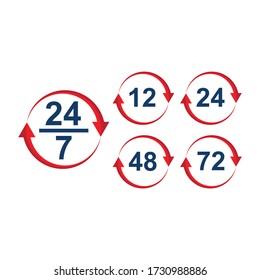 24 7 entregas de ayuda al cliente con flecha vectorial e iconos abiertos. diseño aislado en fondo blanco