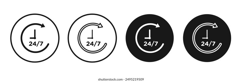 24 7 vector icon set black filled and outlined style.