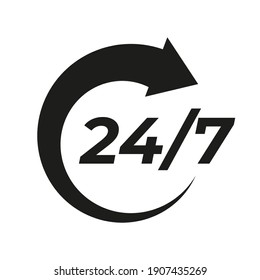 24 7 icono vector. Firmar para la ejecución del pedido o el servicio de entrega