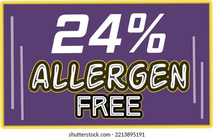 24% Allergen percentage Free rectangular sign label vector art illustration with fantastic looking font and purple color