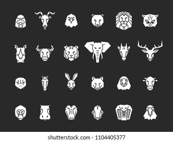 24 animal head icons. Unique vector geometric illustration collection representing some of the most famous wild life animals. 