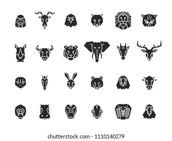 24 animal head icons. Unique vector geometric illustration collection representing some of the most famous wild life animals. 