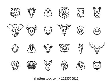 24 animal heads icons. Vector geometric illustrations of wild life animals.