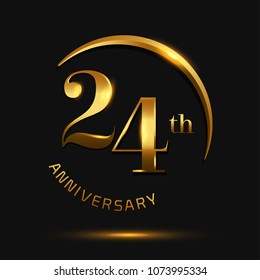 24 Anniversary Celebration Design.invitation card, and greeting card. elegance golden color isolated on black background