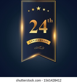 24 anniversary celebration logotype. anniversary logo with confetti golden colored isolated on black blue background, vector design for greeting card and invitation card and celebration event
