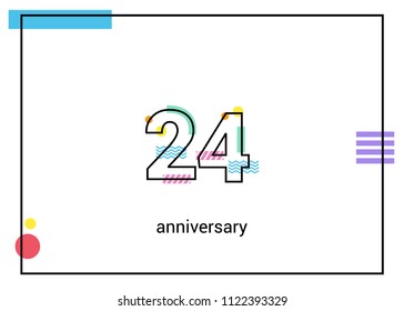24 Anniversary simple black line with memphis ornaments isolated on white background
