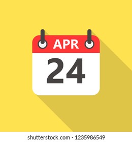 24 april calendar flat style icon with long shadow.
