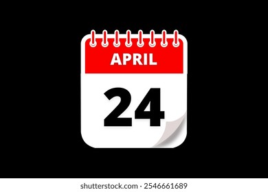 24 April Kalender Symbol Textseite monatliches Web-Design auf rotem, weißem und schwarzem Hintergrund Vektor, Symbol oder Illustration mit dem Monat April 24
