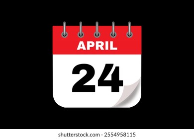 24 April calendar icon text page monthly web design on red, white and black background vector, icon, or illustration with the month of April 24