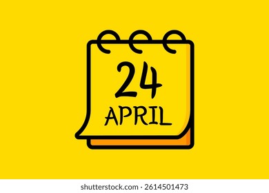 24 April calendar icon text page monthly web design on yellow and black background vector, icon or illustration with the month of April 24