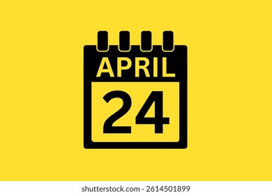 24 April calendar icon text page monthly web design on yellow and black background vector, icon, or illustration with the month of April 24