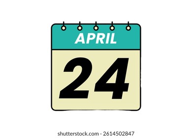 24 April calendar icon text page monthly web design on teal, white, off olive and black background vector, icon or illustration with the month of April 24