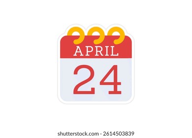 24 April calendar icon text page monthly web design on lavender, red, mustard and white background vector, icon, or illustration with the month of April 24