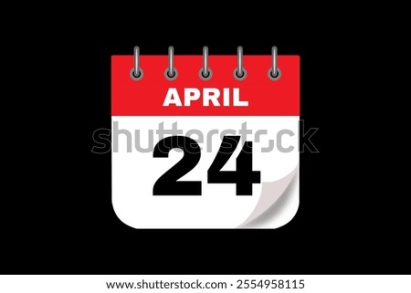 24 April calendar icon text page monthly web design on red, white and black background vector, icon, or illustration with the month of April 24