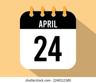 24 April calendar icon. Vector black for the month of April with shadow effect