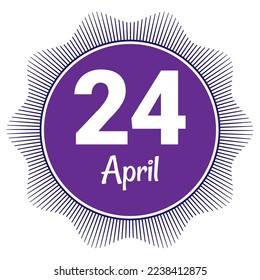 24 April, Date template. Useful design for calendar or event promotion. Vector illustration EPS 10 File. Isolated on white background. 