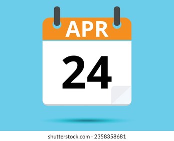 24 de abril. Calendario de icono plano aislado en fondo azul. Ilustración vectorial.