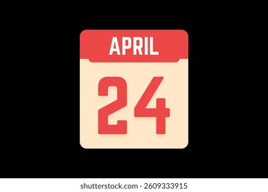 24 April icon text page monthly web design on coral, white, tangerine and black background vector, icon, or illustration with the month of April 24