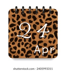 24 April. Leopard print calendar daily icon. White letters. Date day week Sunday, Monday, Tuesday, Wednesday, Thursday, Friday, Saturday.