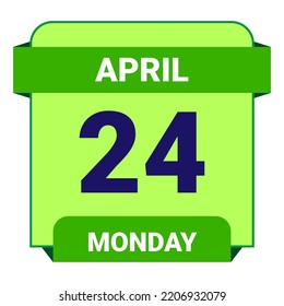 24 April, Monday. Date template. Useful design for calendar or event promotion. Vector illustration EPS 10 File. Isolated on white background.