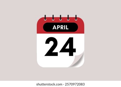 24 April month single day vector, illustration, calendar with rose red, black and off-white color background calendar April 24