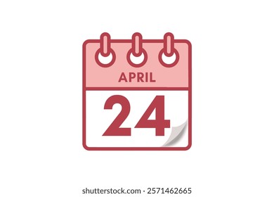 24 April month single day vector, illustration, calendar with maroon, rose and white color background calendar April 24