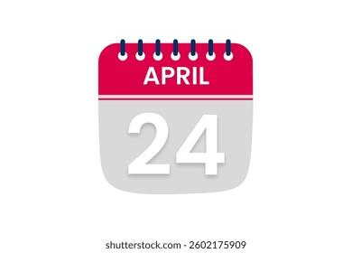 24 April month single day vector, illustration, calendar with red, off white and white color background calendar April 24