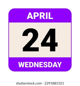 24 April, Wednesday. Date template. Useful design for calendar or event promotion. Vector illustration EPS 10 File. Isolated on white background. 