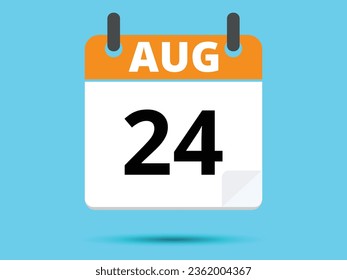 24 August. Flat icon calendar isolated on blue background. Vector illustration.