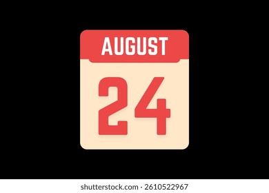 24 August icon text page monthly web design on coral, white, tangerine and black background vector, icon, or illustration with the month of August 24
