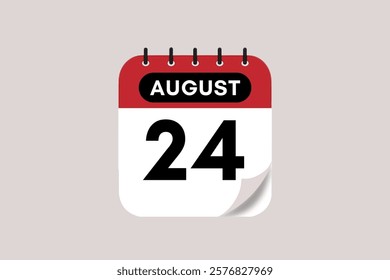 24 August month single day vector, illustration, calendar with rose red, black and off-white color background calendar August 24