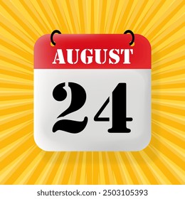 24 de agosto. Burbuja de discurso con calendario 2024, 2025. Año, mes, día, semana, gestión del tiempo. Concepto de planificación. Ilustración 3D. Estilo de arte Pop. Icono de línea de Vector para negocios y publicidad