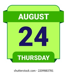 24 de agosto, jueves. Plantilla de fecha. Diseño útil para la promoción de calendarios o eventos. Ilustración vectorial Archivo EPS 10. Aislado sobre fondo blanco.