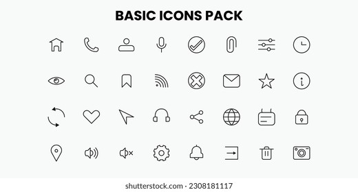 24 Basic icons set. Thin line icons collection. Web, Business, Contact, Security, Entertainment Icons. Simple Vector Illustration.