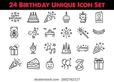 24 Birthday Unique Icons Set