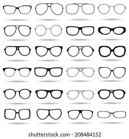 24 black and white vector icons highly detailed glasses