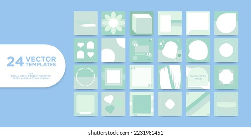 24 Pastellvorlagen in Tee, Grün und Pfefferminz. Monochromatische Design-Layouts mit Kopienraum für Texte, Designs, Zitate, Fotos, soziale Medien, Feeds. Bearbeitbare Vektorgrafiken.