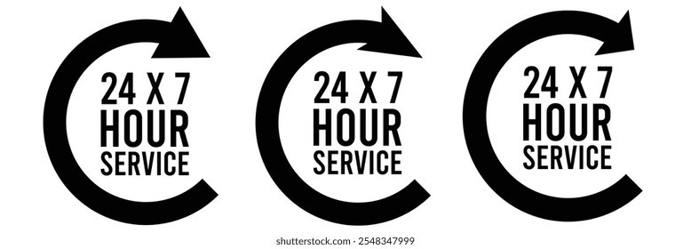 24 by 7 hours a day service vector icon. Vector illustration