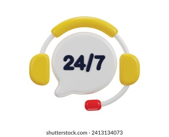 24 by 7 support service icon 3d rendering vector illustration