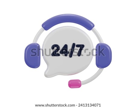 24 by 7 support service icon 3d rendering vector illustration