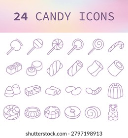 24 Candy Icons, Including Lollipops and Cotton Candy