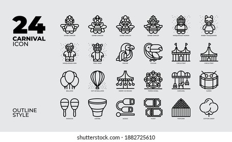 24 Carnival Icon set collection in outline sytle