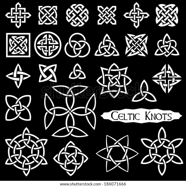 24 Celtic knots (Triquetra (Trinity)\
knot, Quartenary knot, etc.). Vector\
illustration.