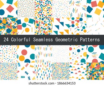 24 Chaotic abstract geometric patterns set happy playfull colorful 